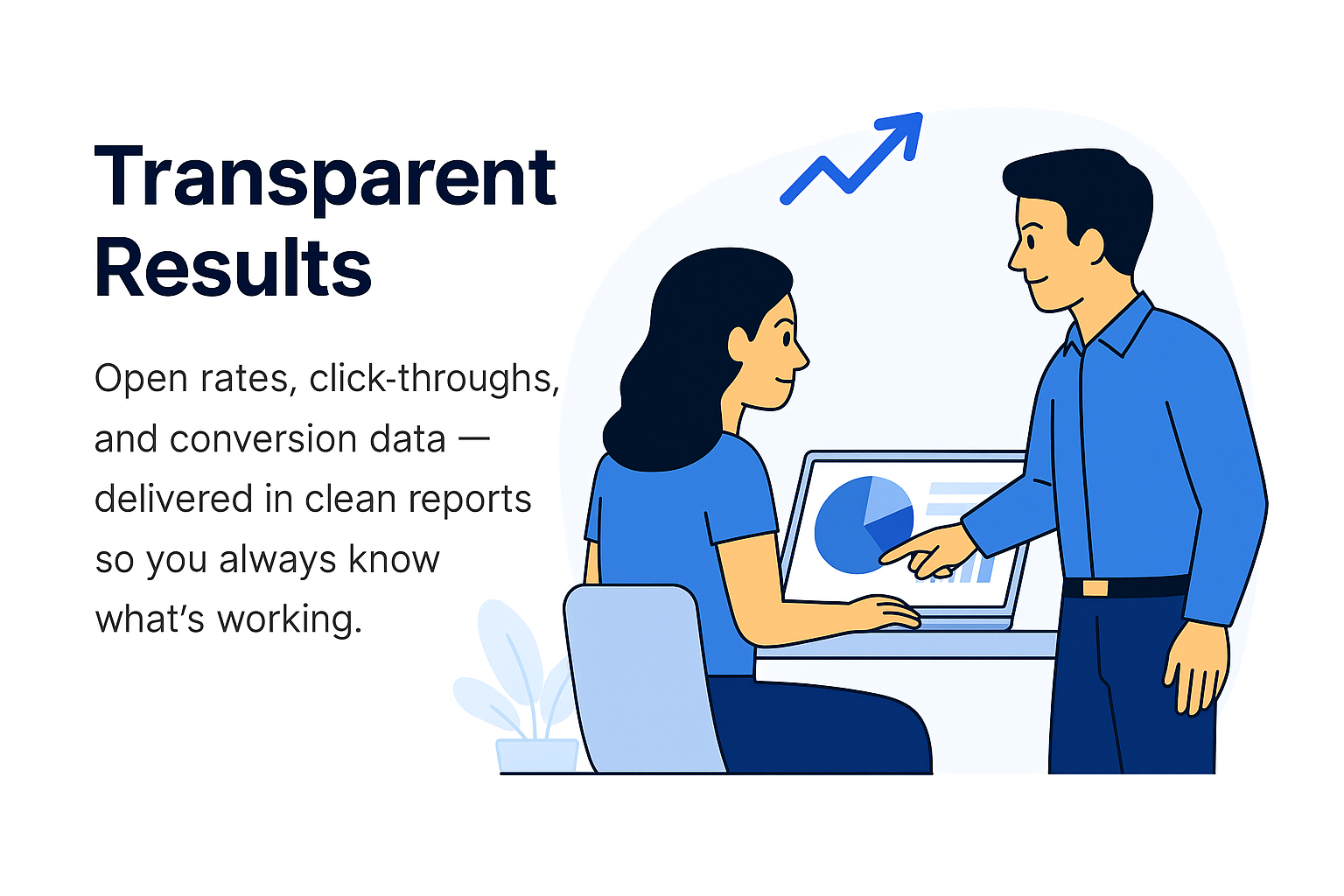 Client reviewing email campaign results