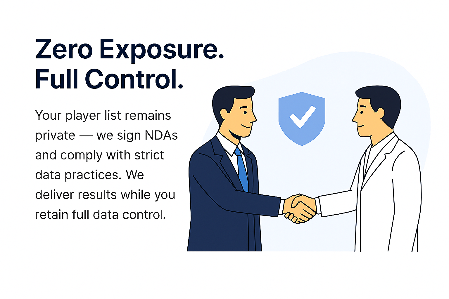 Two professionals shaking hands over privacy agreement